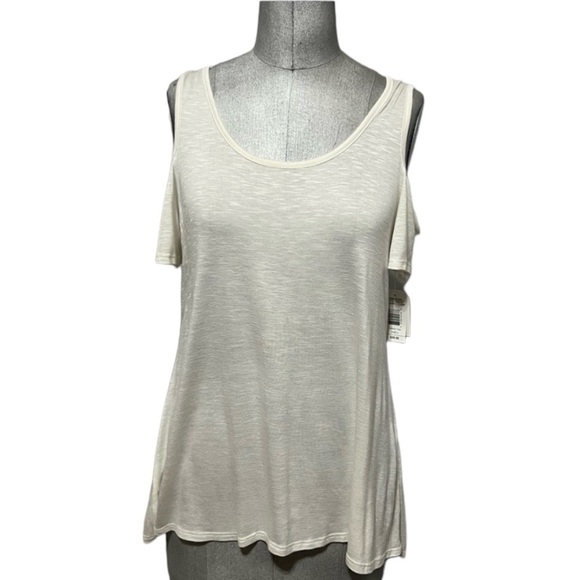 Sweet Tea by Pink Rose Cold Shoulder Ivory Tee Size L - Picture 1 of 11